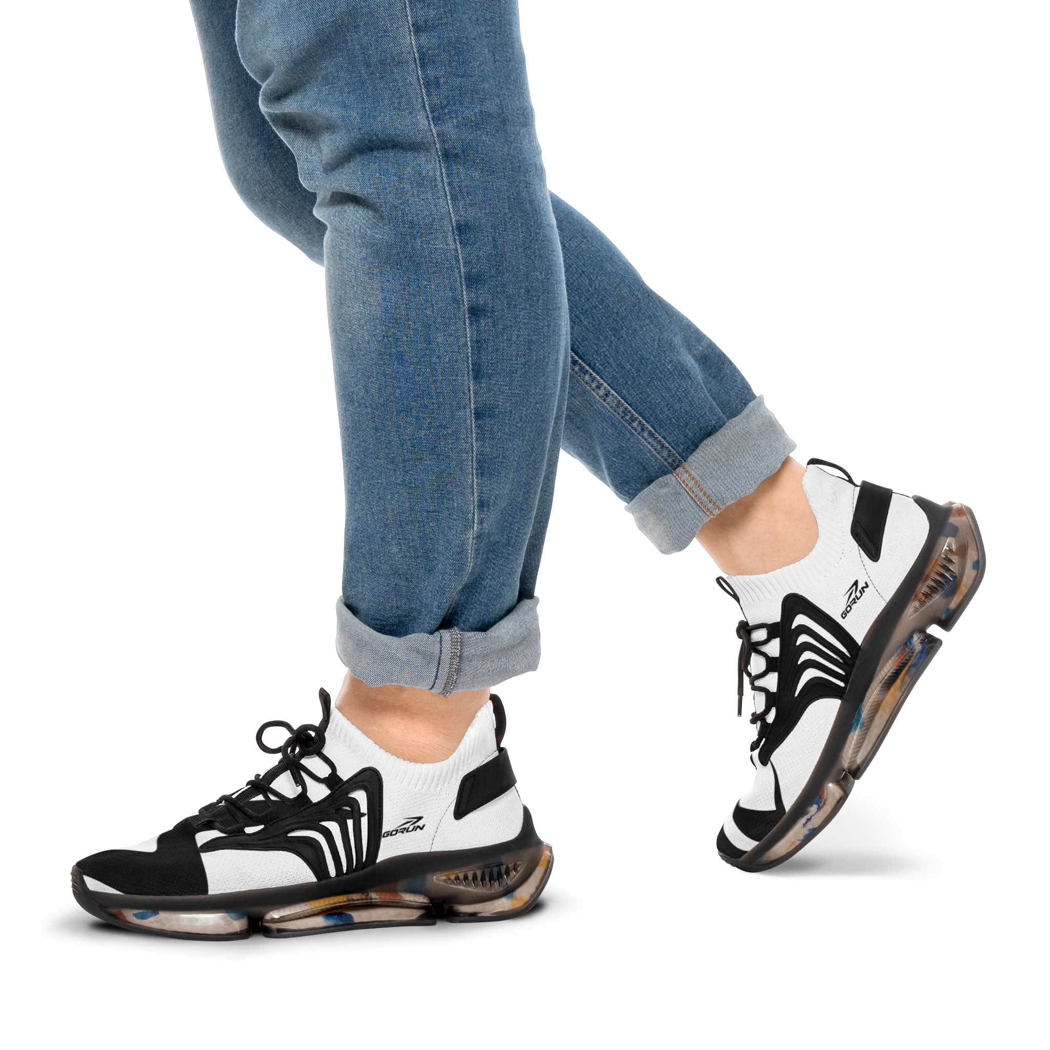 FLY 71 Men's Black and White Abstract Mesh Sneakers - Image 9