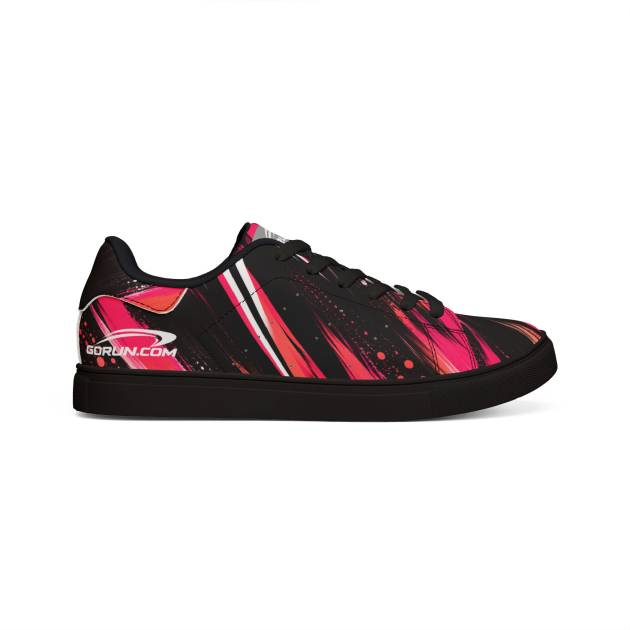 REX-LOB GORUN Leather Sneakers – Men’s Low-Top  Black, Red & Hot Pink Abstract Streetwear