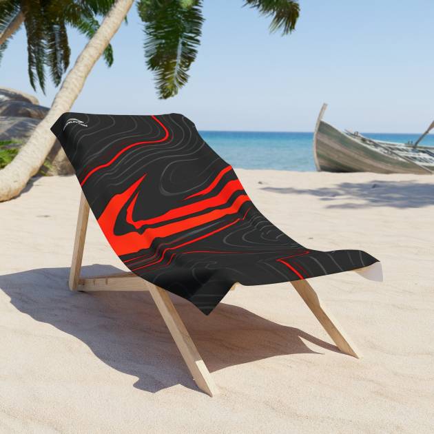 Black and Red Abstract Wave Big Towel for Runners
