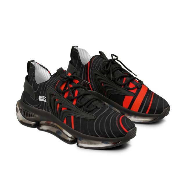 Evil555 GORUN Black and Red Wave Print Mesh Sneakers